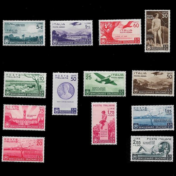 1936. Bimillenario della Nascita di Orazio. Serie completa P/O + P/A (Sassone nn. 398/405 + A95/99) Cert. Bolaffi