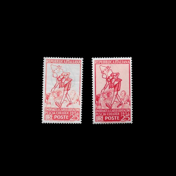 1954. 25 lire, varietà, "Pinocchio fondo bianco", (Sassone specializzato 254Ab), nuovo con gomma integra, ben centrato. Cert. Diena