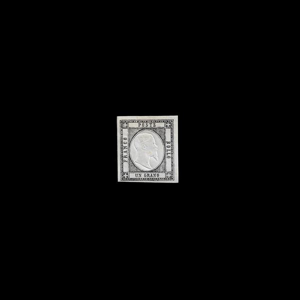1861. Issue for the Neapolitan Provinces. 1 gr. light black gray (Sass.n. 19a) MH with good margins.