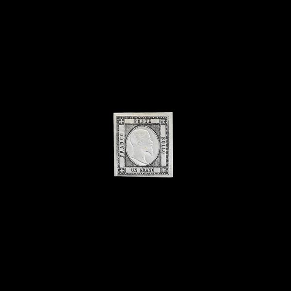 1861. Emissione per le Province Napoletane. 1 gr.grigio nero chiaro (Sass.n. 19a) MH con buoni margini.