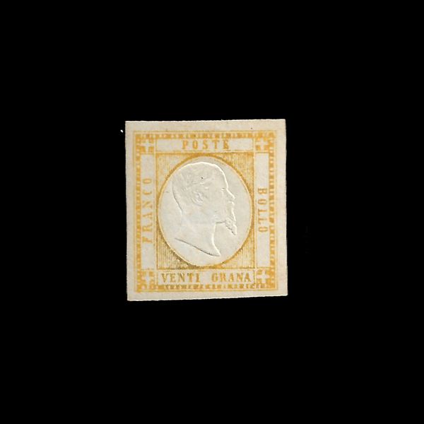 1861. Emissione per le Province Napoletane. 20 gr.giallo  (Sass.n. 23) MVLH con buoni margini.Firmato Raybaudi