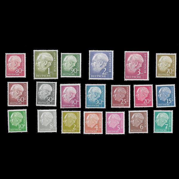 1954.Effigy of President Theodor Heuss. Complete set of 20 values (Unified 62A/72B). MNH. Zappalà Cert.