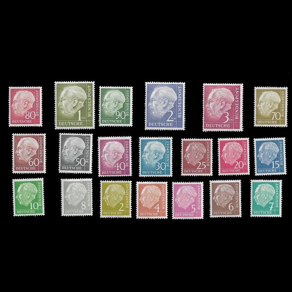 1954.Effigie del Presidente Theodor Heuss. Serie completa 20 valori (Unificato 62A/72B). MNH. Cert.Zappalà.