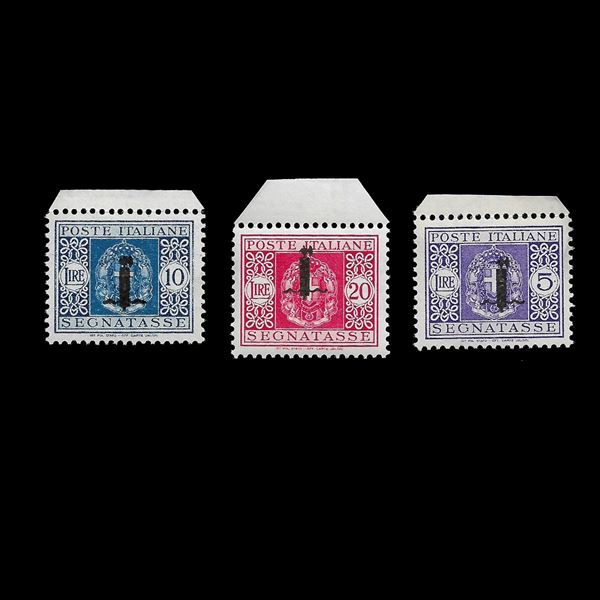 1944. Segnatasse, alti valori, 5 l. - 10 l. - 20 l. (Sassone n. 70/72) con soprastampa "fascio". MNH. Cert. Ray