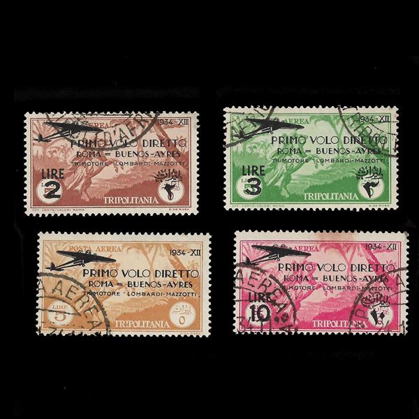 1934. Volo Roma-Buenos Aires, serie completa usata (Sass. N. 30/33).Annulli originali, firmata E. Diena.