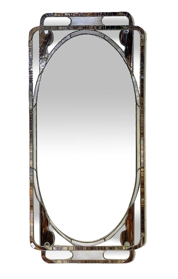 Wall Mirror with Tiffany machining with colorescent glasses, Liberty style. 108x50 cm
