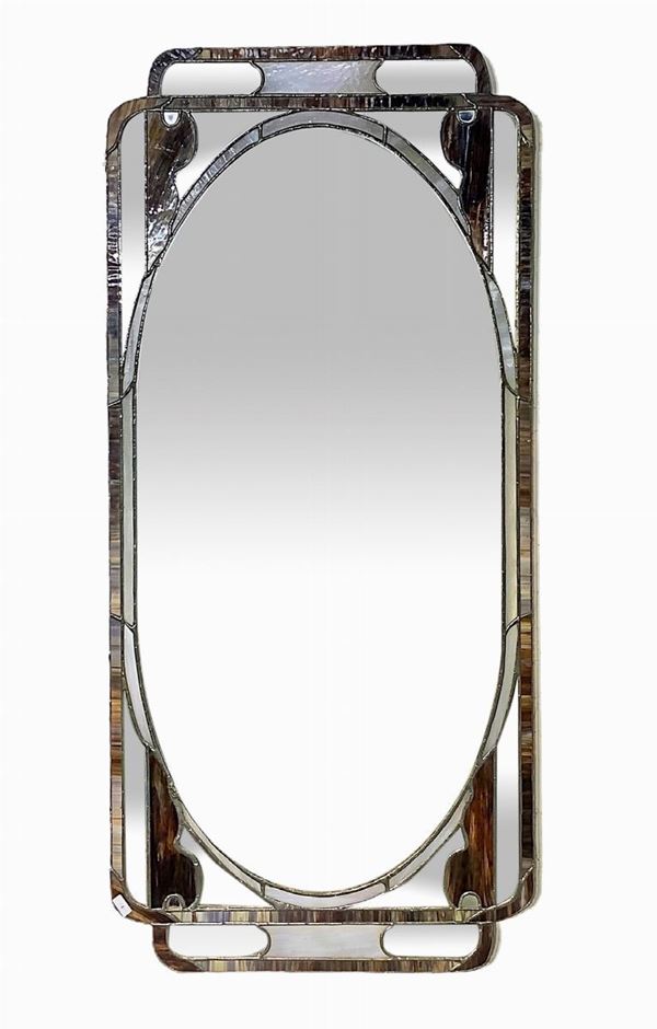 Wall Mirror with Tiffany machining with colorescent glasses, Liberty style. 108x50 cm