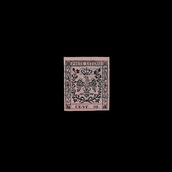 1852. 10 c. rosa usato (Sass. N. 9) con punto dopo le cifre. Firmato Diena, Vaccari.