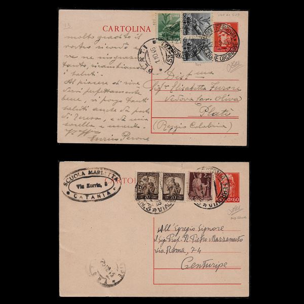 Lot of two postal stationery with "Democratica" stamps added, signed Zappalà.