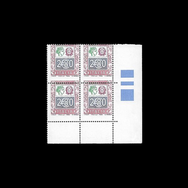 2004/2005. Block of four €2.80, with perforation moved to the top. (Sassone specialist no. 2386 Ea). MNH