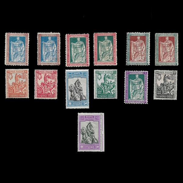 1928. Quarto centenario nascita V.E. Filiberto e 10° Anniversario Vittoria. Serie completa 13 val. (Sass. S.49)MNH.