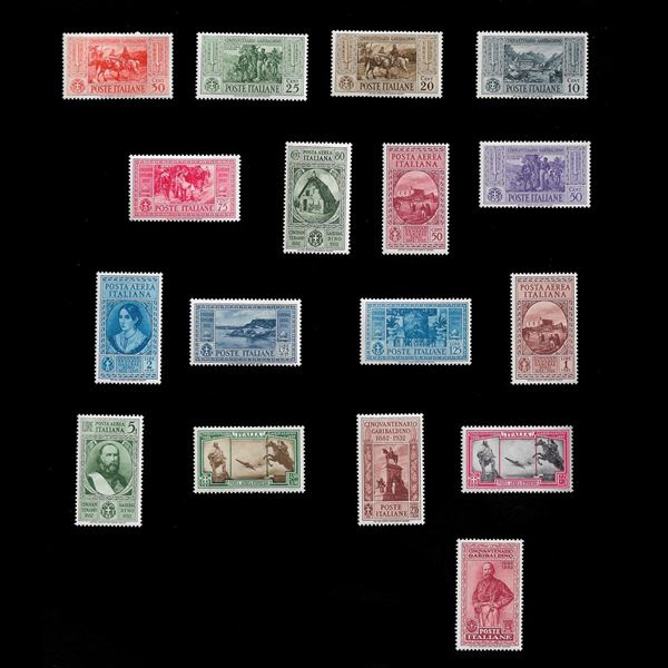 1932. Cinquantenario morte Giuseppe Garibaldi, serie completa di P/O, P/A ed espressi (Sass. S.64) 17 val. MNH