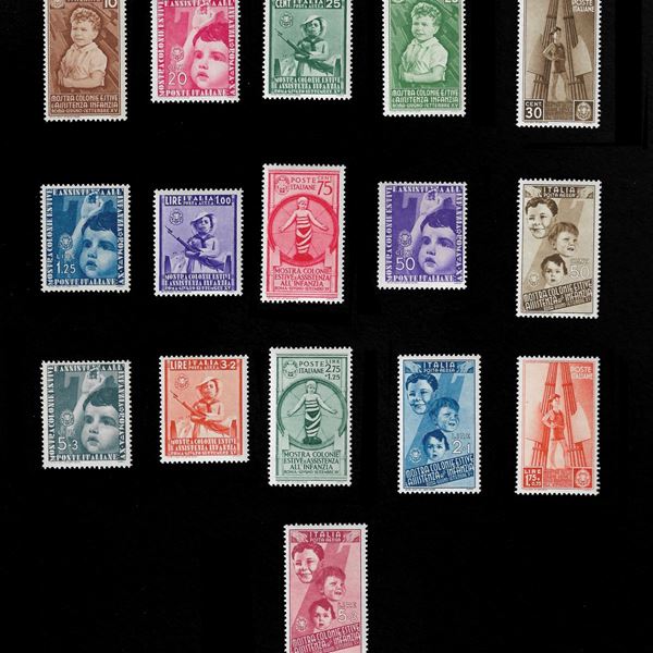 1937. Summer Colonies Exhibition, 16 v. between P/O and P/A (Sass. S.88) MNH