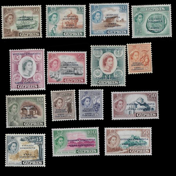 1960 Definitive series overprinted "Republic of Cyprus". MNH Humified 171/185