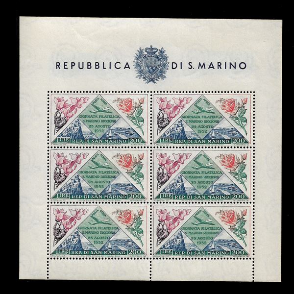 1952. 4th San Marino Philatelic Day - Riccione. PA printed in leaflet (Sass. 14)