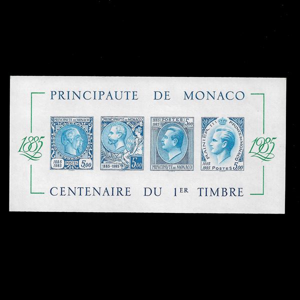 1985. Centenario del primo francobollo di Monaco  BF non dentellato (Unificato 31/A) MNH