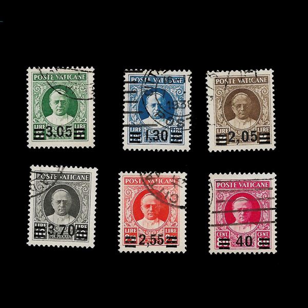 1934/37. Serie soprastampata "Provvisoria" (Sass. 35/40) usata. Cert. Raybaudi