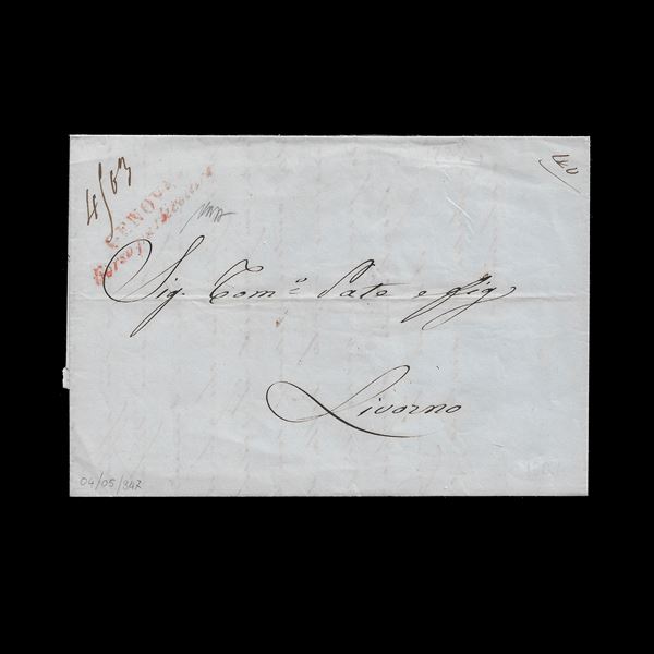 Lettera del 4/5/1847 viaggiata da Genova a Livorno "in corso particolare".  (1847)  - Asta Filatelia e Numismatica - Casa d'aste La Rosa