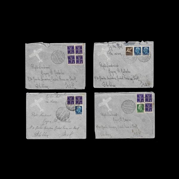 1937 . Lotto di quattro buste diverse appartenenti alla stessa corrispondenza, tutte viaggiate da Trieste all'Iraq (base militare britannica di Dhibban).  Rara destinazione.