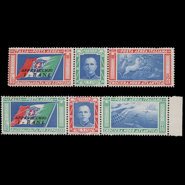 1933 Crociera Nord Atlantica I due trittici sovrastampati I-RANI Nuovi senza traccia di linguella.