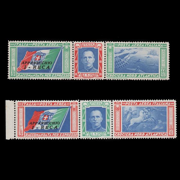 1933 North Atlantic Cruise The two I-RECA overprinted triptychs New without trace of hinge.