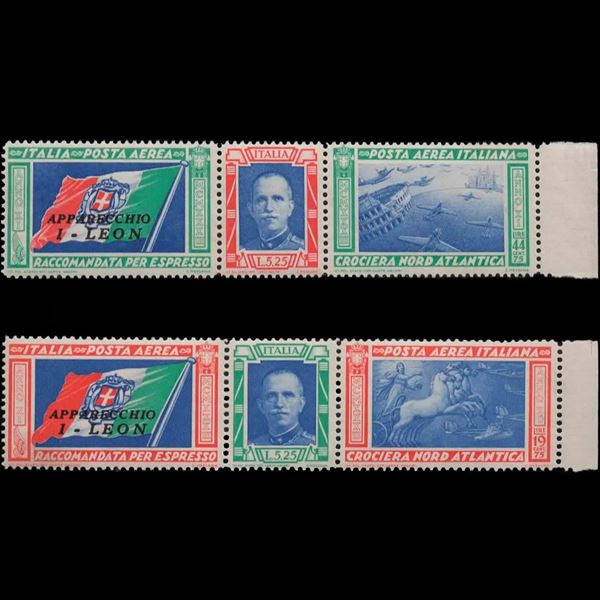 1933 Crociera Nord Atlantica I due trittici sovrastampati I-LEON Nuovi senza traccia di linguella. Bordo di foglio.