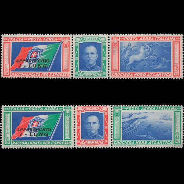 1933 North Atlantic Cruise The two I-LONG overprinted triptychs New without trace of hinge.