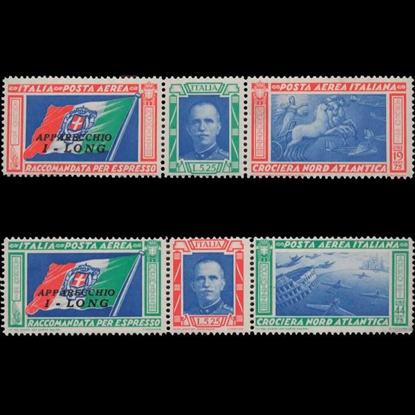 1933 Crociera Nord Atlantica I due trittici sovrastampati I-LONG Nuovi senza traccia di linguella.