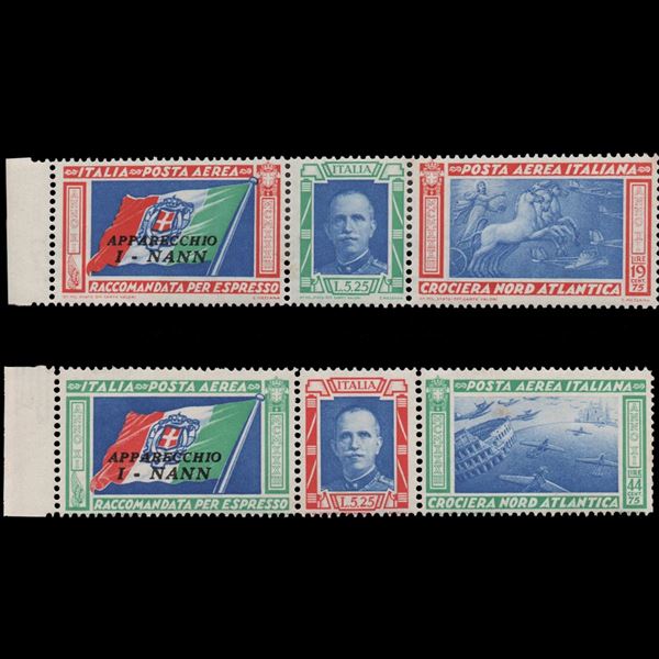 1933 Crociera Nord Atlantica I due trittici sovrastampati I-NANN Nuovi senza traccia di linguella. Bordo di foglio.