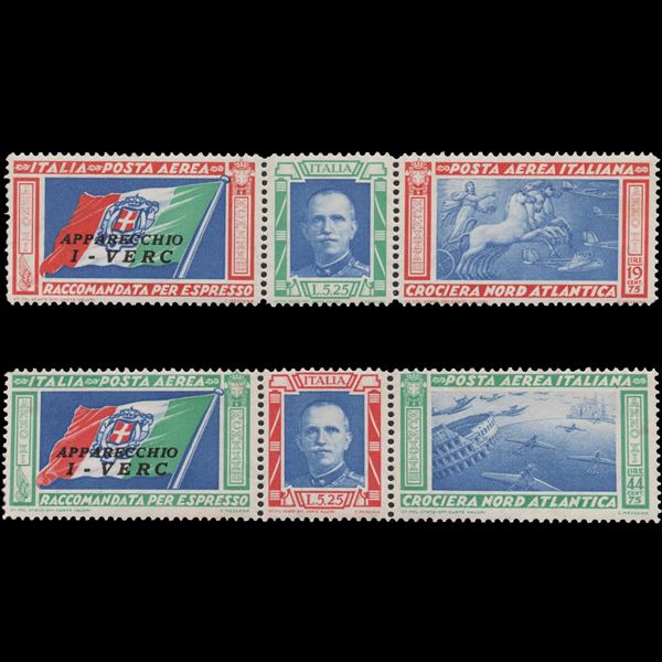 1933 North Atlantic Cruise The two I-VERC overprinted triptychs New without trace of hinge.