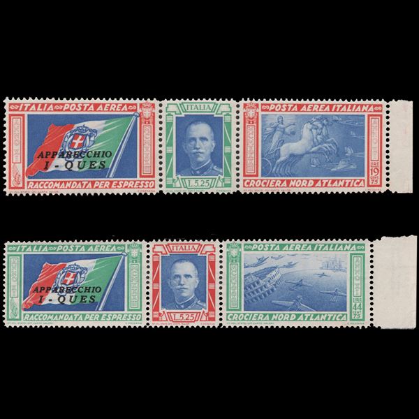 1933 North Atlantic Cruise The two overprinted triptychs I-QUES New without trace of hinge. Sheet edge