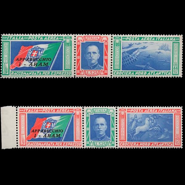 1933 Crociera Nord Atlantica I due trittici sovrastampati I-ARAM Nuovi senza traccia di linguella.