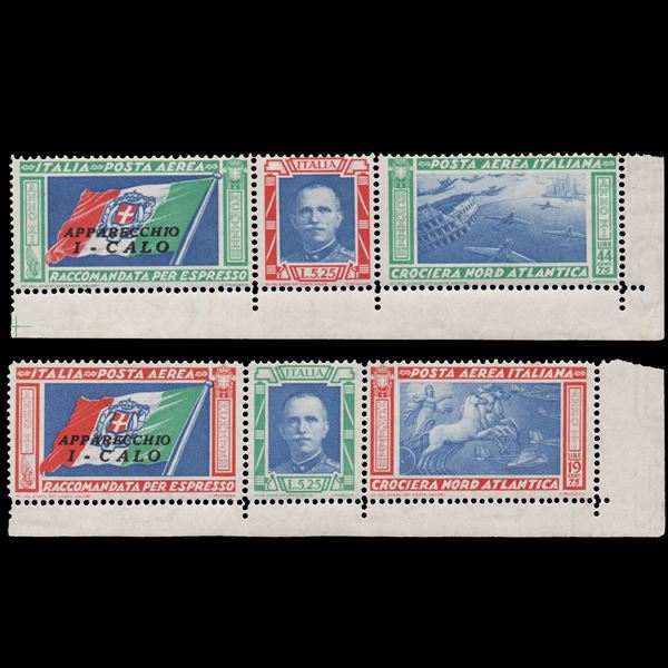 1933 North Atlantic Cruise The two overprinted triptychs I-CALO New without trace of hinge. Bottom sheet corner Right