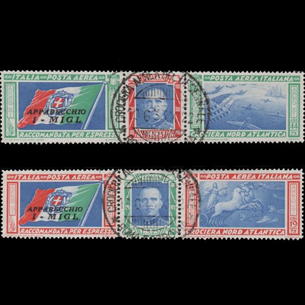 1933 Crociera Nord Atlantica I due trittici sovrastampati I-MIGL Usati.