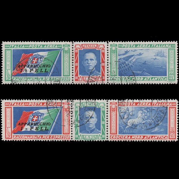1933 Crociera Nord Atlantica I due trittici sovrastampati I-PELL Usati.