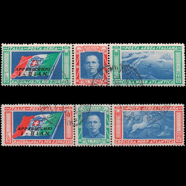 1933 Crociera Nord Atlantica I due trittici sovrastampati I-BIAN Usati.