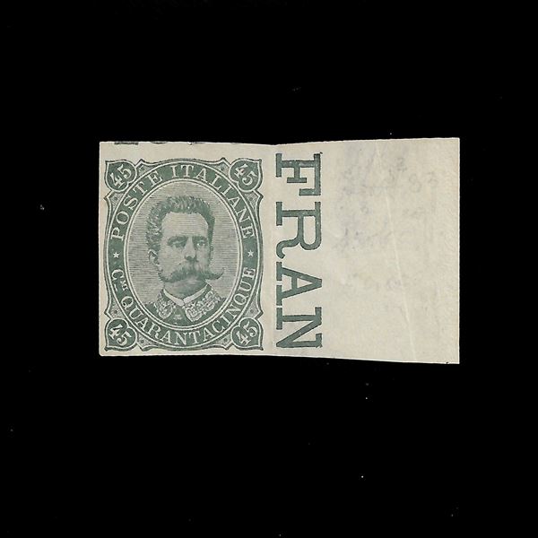 1889. P46, prova d'archivio non dentellata su carta filigranata. Bordo di foglio a destra MNH.