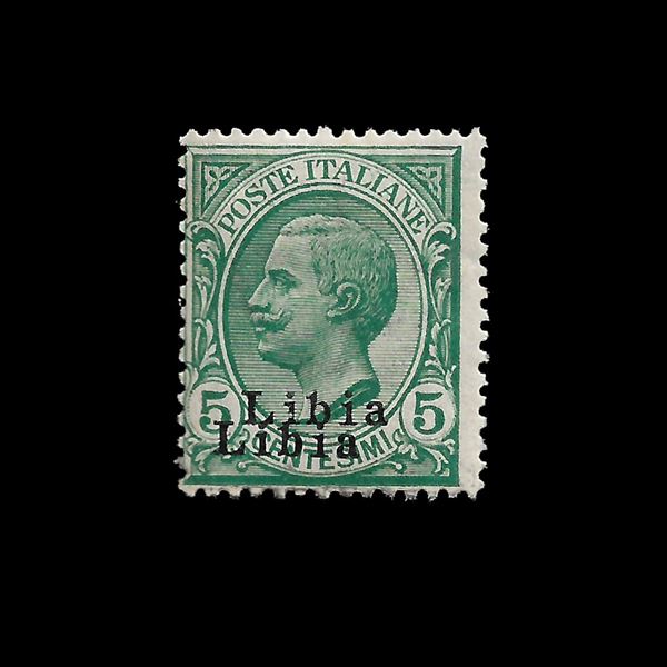 1912/15. c.5 doppia soprastampa del I° tipo  (Sass. 3e) Non linguellato.