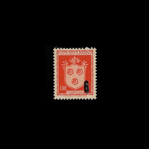 1947. 6 lire on 4 l. orange, double overprint (Sass. 310b)