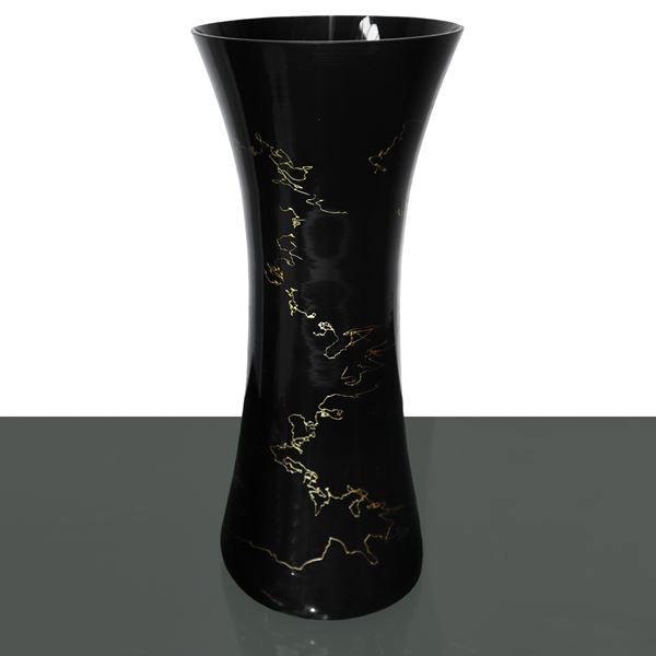 Black glass vase with gold inclusions