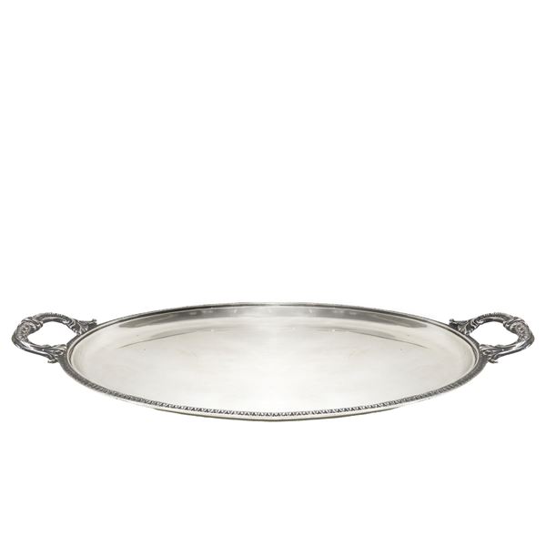 Oval silver tray with handles 50 x 32 cm, g 1192