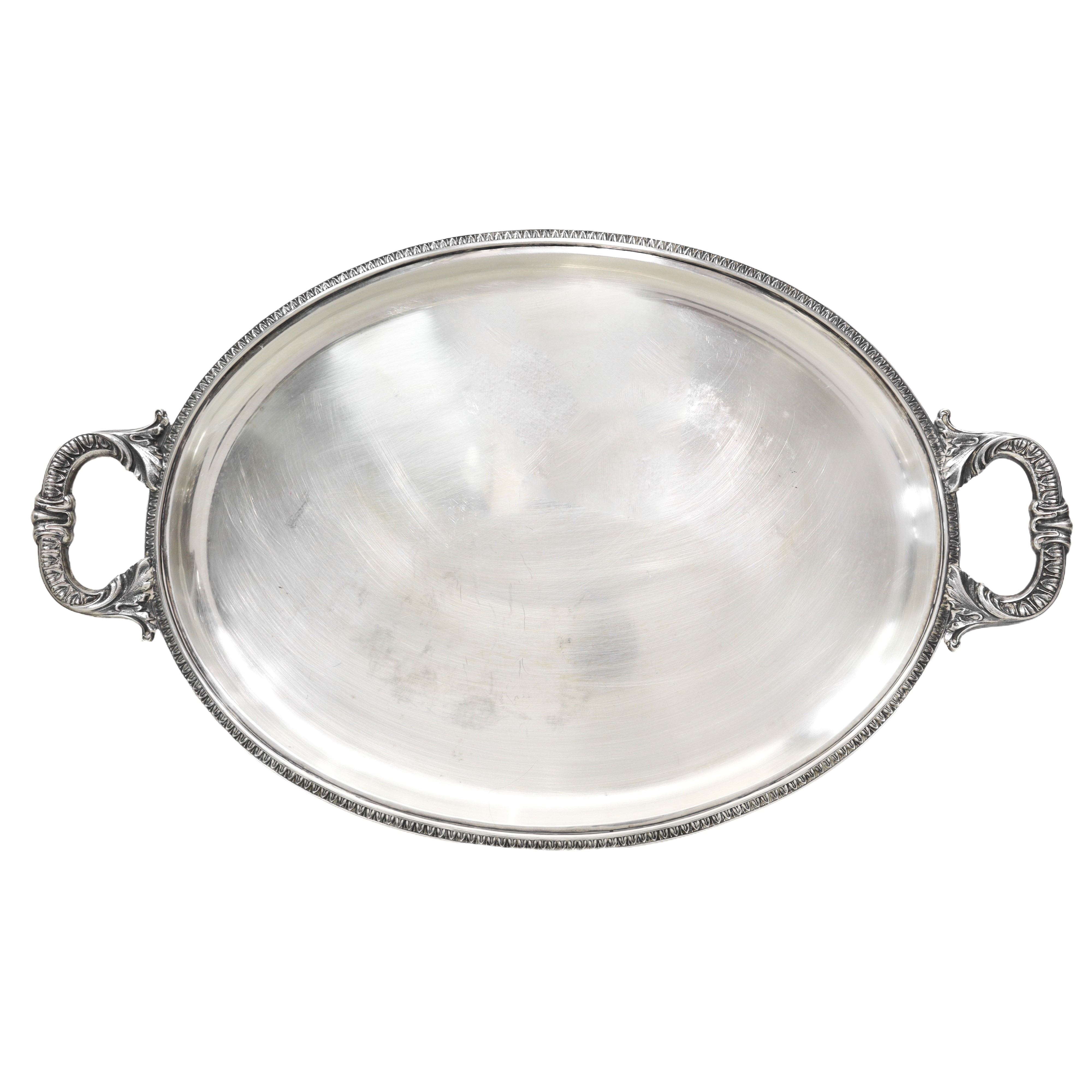 Vassoio ovale in argento con manici