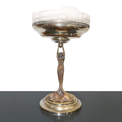Alzata in Ottone con Scultura di Donna, Liberty