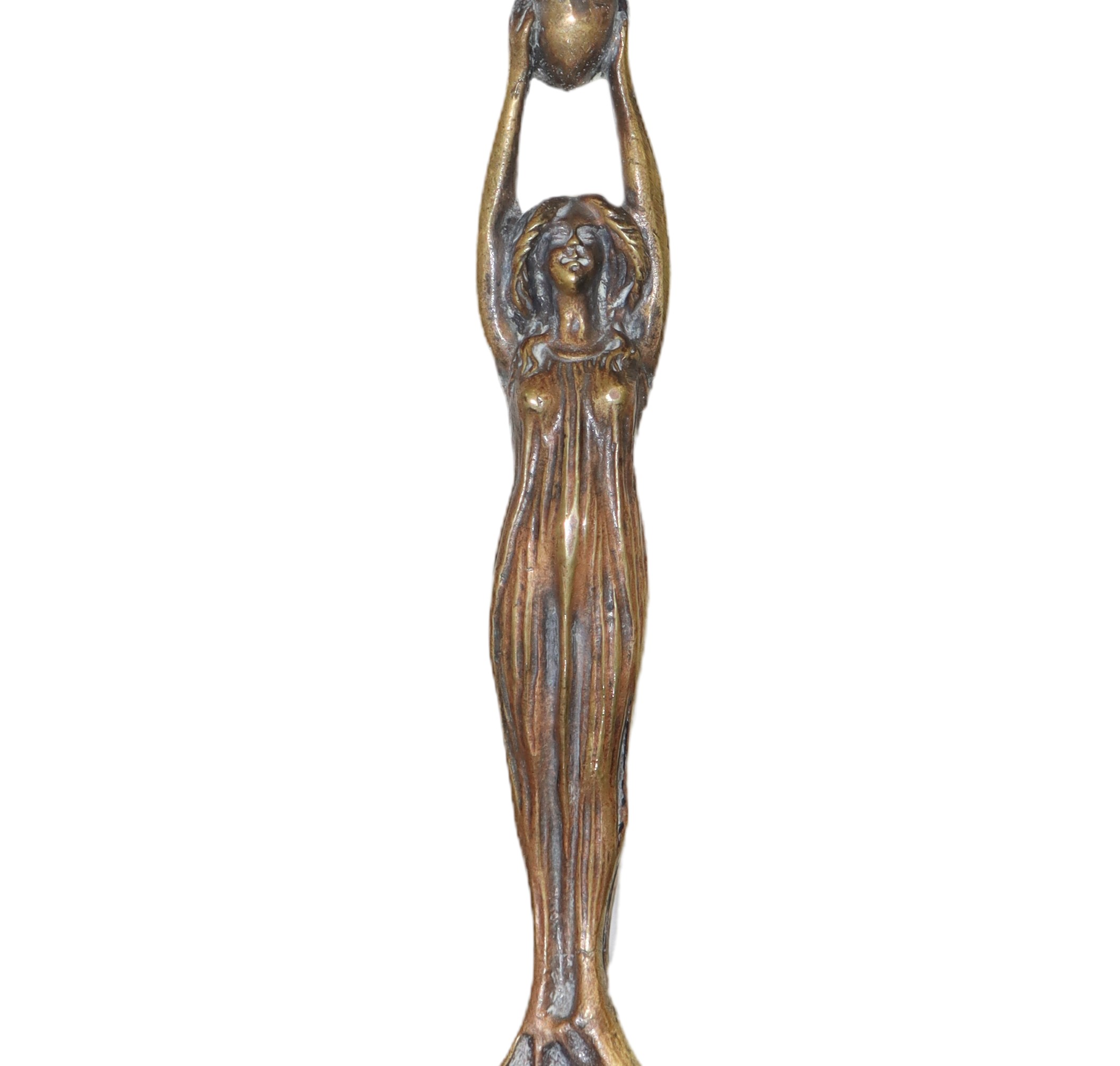 Alzata in Ottone con Scultura di Donna, Liberty
