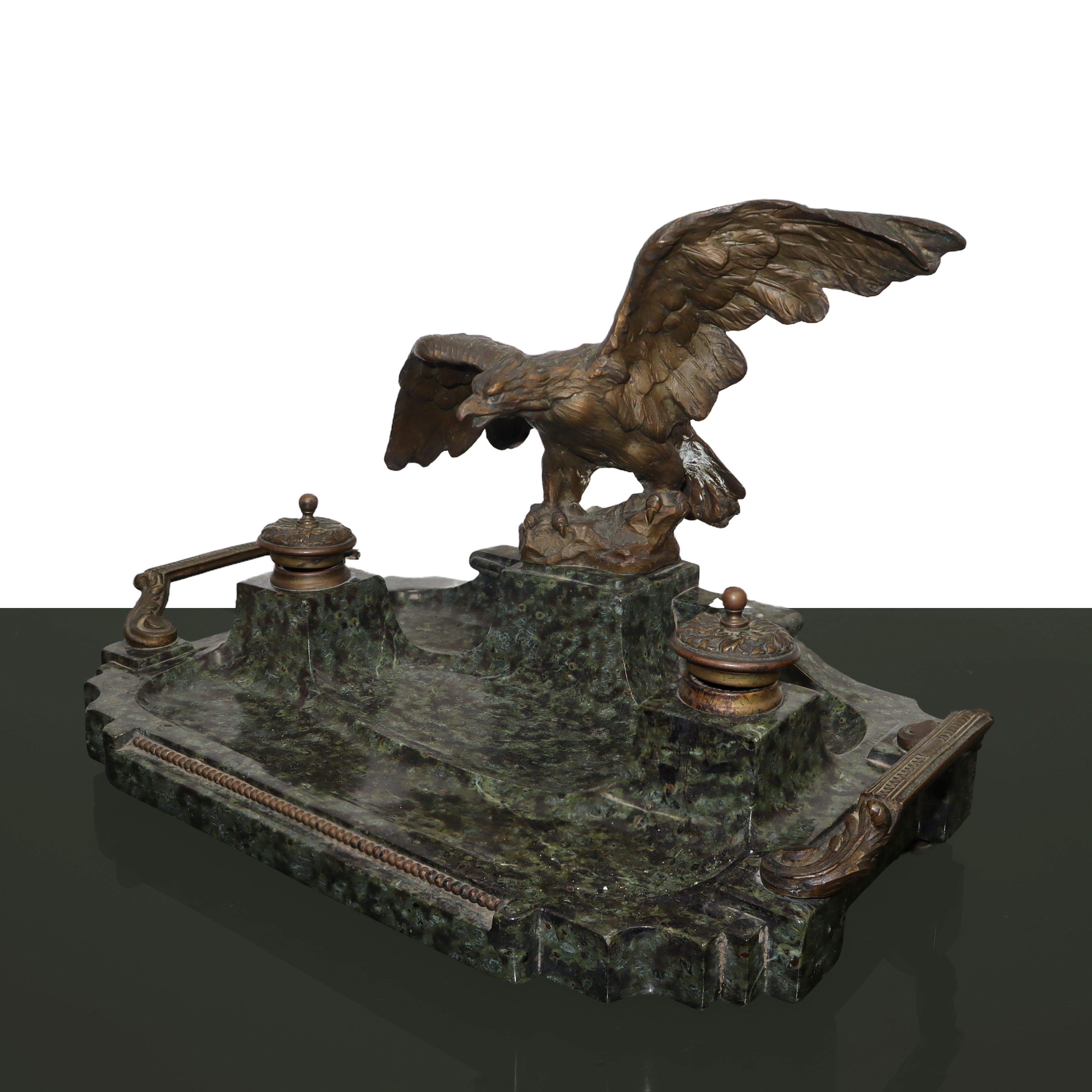 Calamaio in Marmo e Metallo Patinato Bronzo Raffigurante Aquila