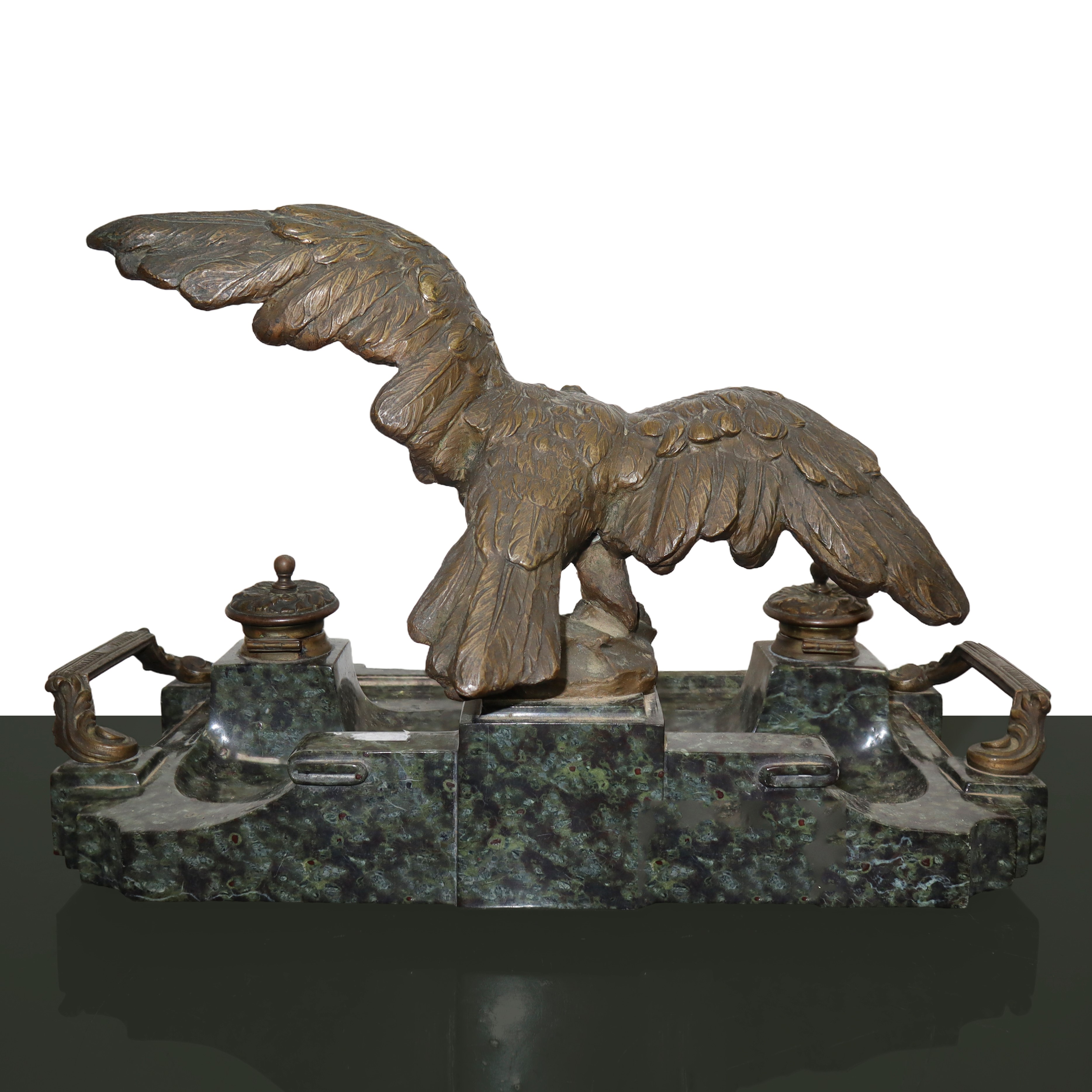 Calamaio in Marmo e Metallo Patinato Bronzo Raffigurante Aquila