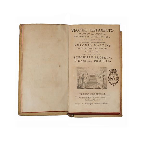 Raccolta di N. 22 volumi della Bibbia, rilegati in carta pecora. Vecchio e Nuovo Testamento