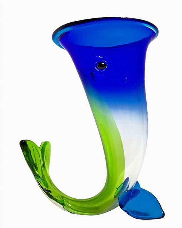 Venini, disegno di Fulvio Bianconi, vaso pesce, datato 1993. Fuori produzione.  H cm 16