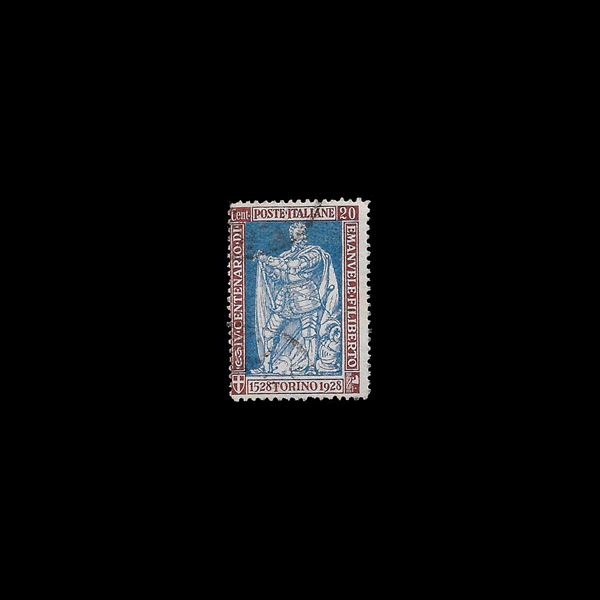 1928. 20 c. brown and overseas - 4th centenary of the birth of Em. Fil. And 10th anniversary Vittoria - used, linear perforation 13 3/4. Zappalà Cert