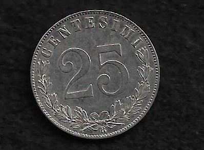 1902 Vittorio Emanuele III, 25 Centesimi . R. BB+ Gigante 191